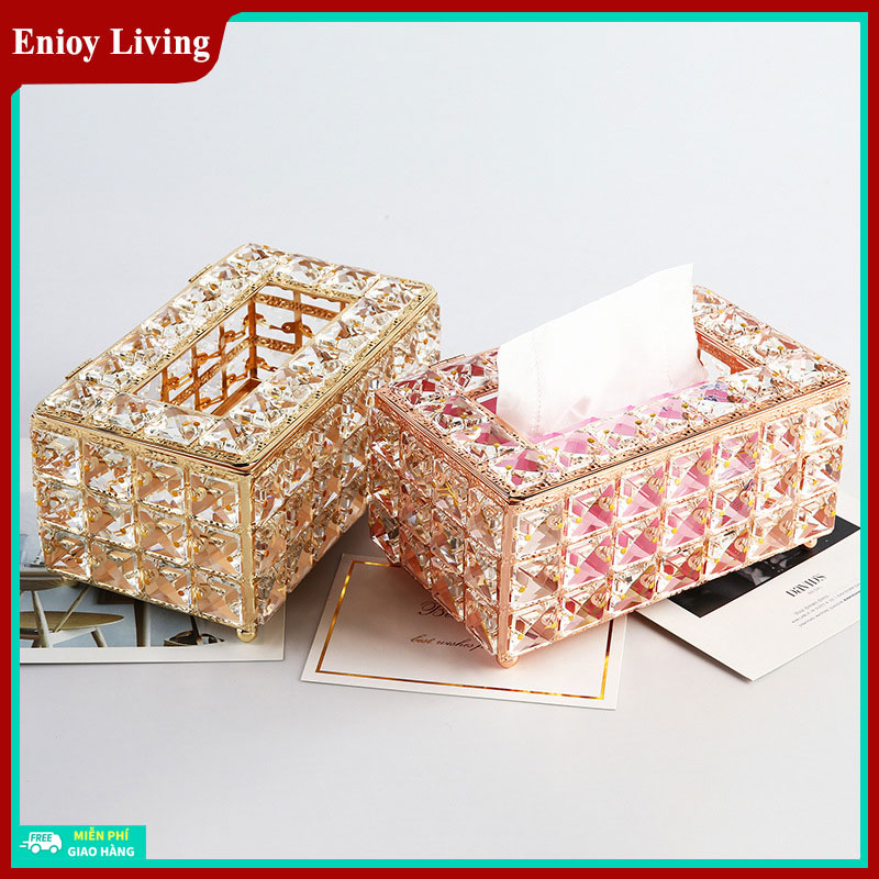 Hộp đựng khăn giấy pha lê phong cách châu âu cao cấp hộp rút giấy sáng tạo gia dụng hộp đựng khăn ăn để bàn decor bh0606