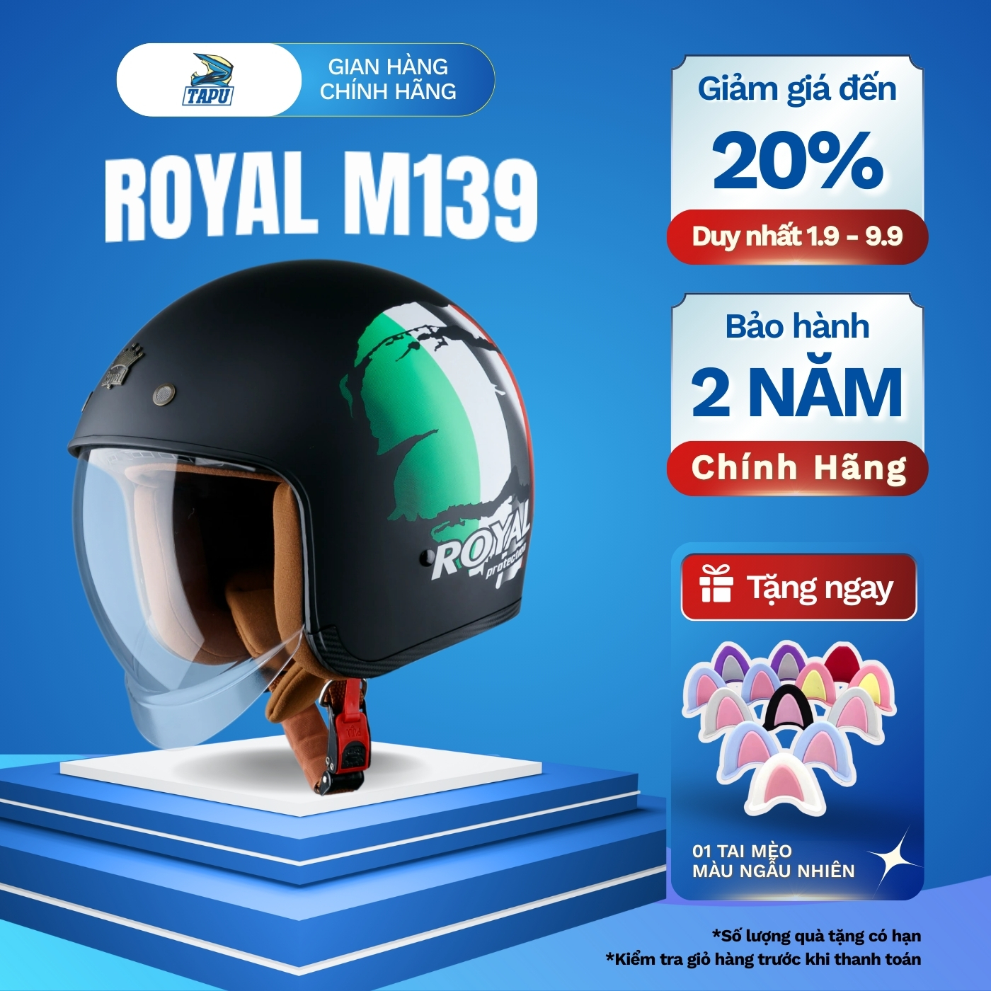 3/4 Royal M139 Helmet Genuine Acoustic Glass V2 Matte Stamp | Removable Lining, Dustproof and Sunproof, 24-Month Warranty Giá 590,000 Đồng*Miễn phí vận chuyển