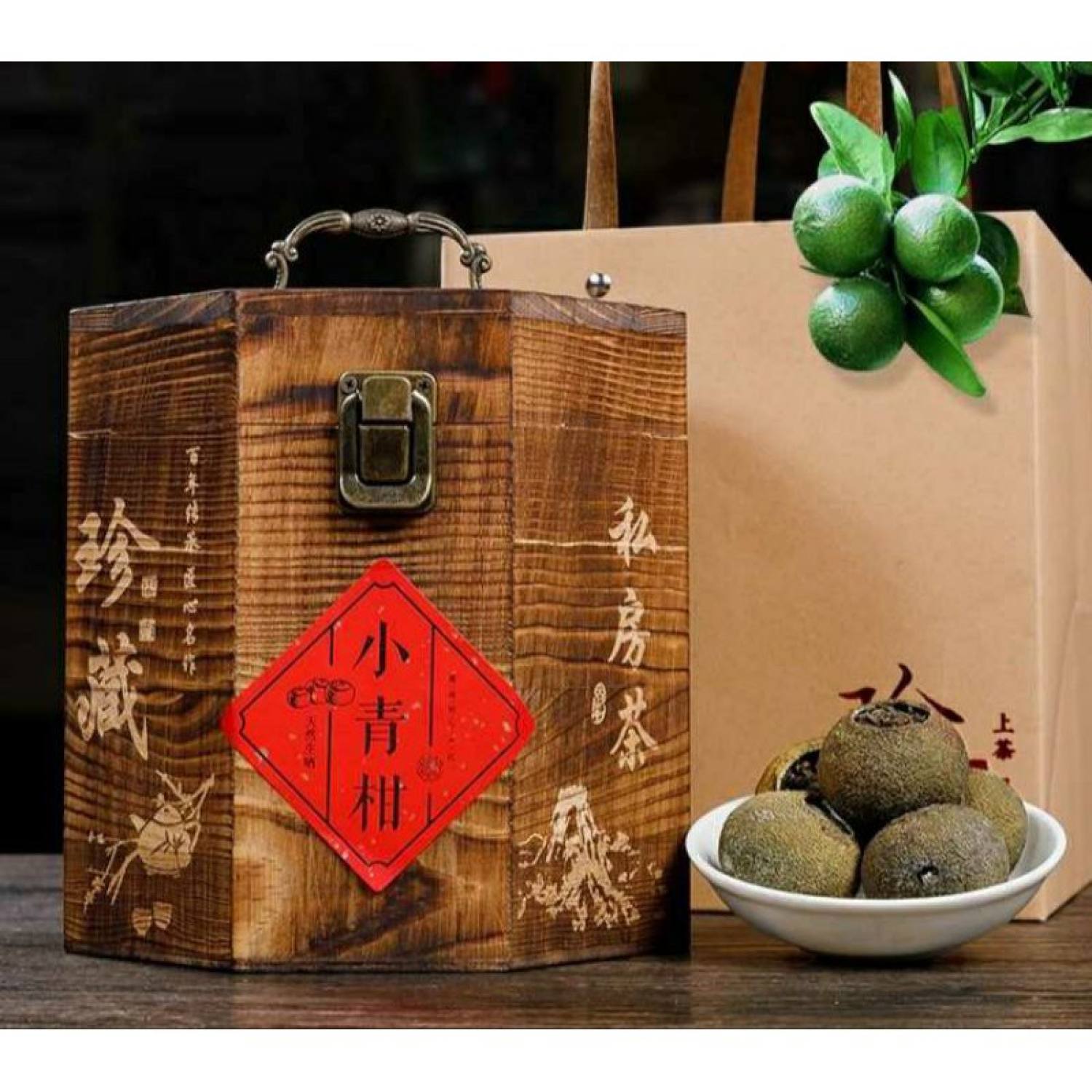 Hộp 500g trà phổ nhĩ quýt-tiểu thanh cam 10 năm, hộp quà biếu sang trọng