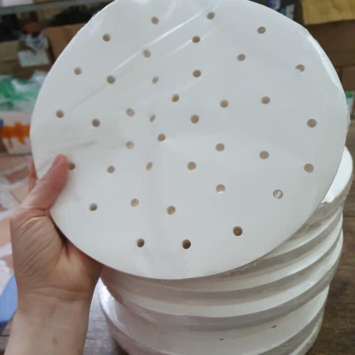 GIẤY NẾN ĐỤC LỖ TRÒN DÙNG CHO NỒI CHIÊN KHÔNG DẦU SIZE 23CM  1 tập 200 tờ
