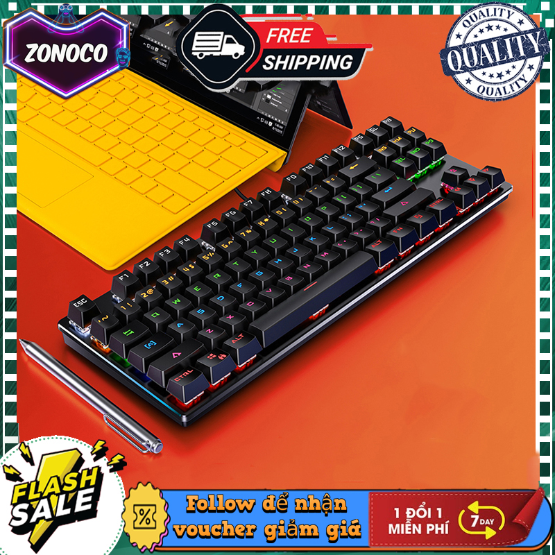 Bàn phím cơ K400 Blue Switch 87 phím tiêu chuẩn , bàn phím RGB tùy chỉnh với 10 chế độ đèn LED hỗ trợ chơi Game làm việc