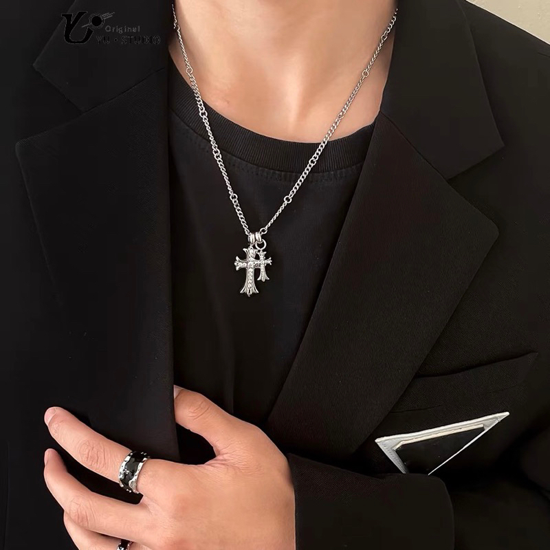 Dây chuyền chrome heart dạng xích 2 mặt thánh , vòng cổ chrome heart thép titan