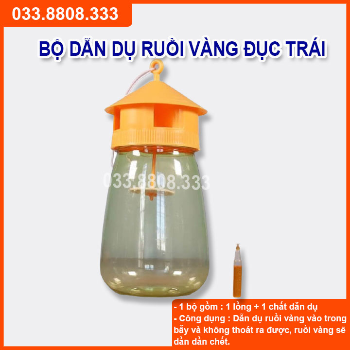 Bộ bẫy Ruồi Vàng Côn Trùng bao gồm 1 bình bẫy và 1 ống dẫn dụ 2ml.