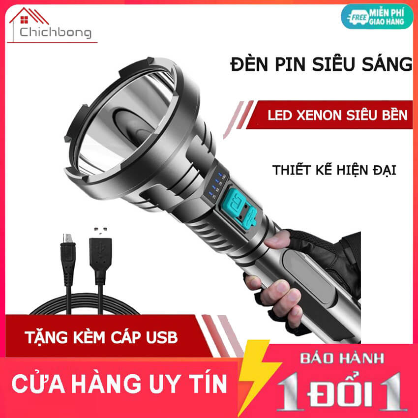 Đèn pin cầm tay siêu sáng cáp sạc micro USB chiếu xa 500m, đèn pin siêu sáng, đèn pin cầm tay, đèn pin led, đèn pin đa năng, đèn pin phượt