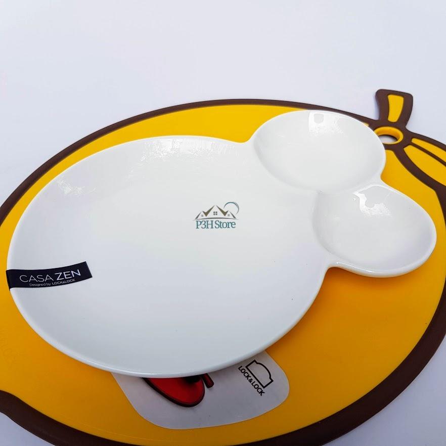 Dĩa sứ procelain trắng 3 ngăn lock&lock casa zen slt673