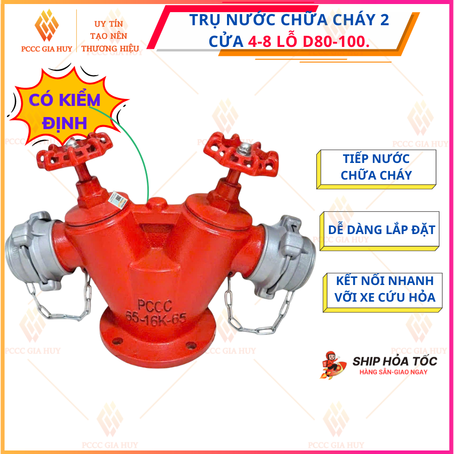 Trụ nước chữa cháy 2 cửa (Trụ V) 4-8 lỗ D80,D100 (Có kiểm định).