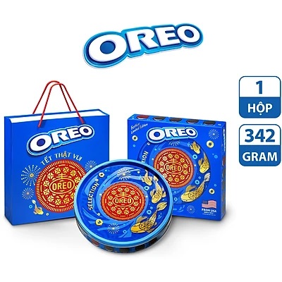 Hộp quà tết bánh quy oreo thập cẩm hộp thiếc 342g
