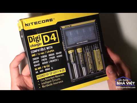 Bộ sạc và đo dung lượng pin đa năng Nitecore D4, Sạc pin đa năng Nitecore D4 cao cấp, bộ sạc pin có màn hình led, bộ sạc đa năng nhiều loại pin