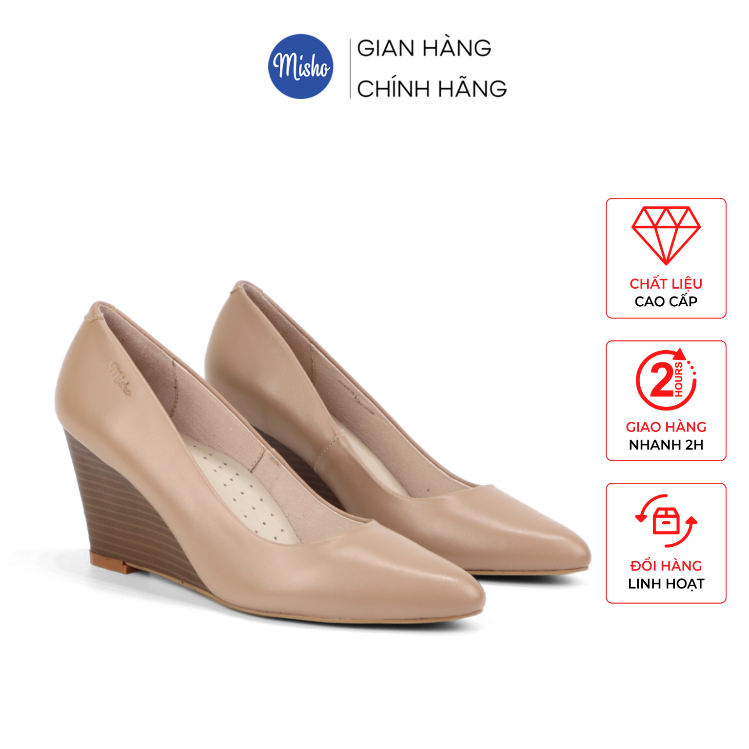 Giày đế xuồng Misho cao 7cm da thật 1130