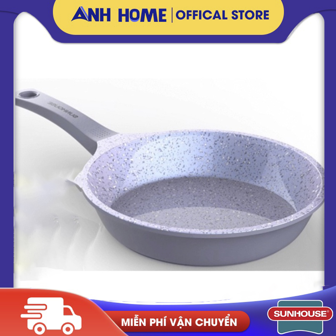 Chảo chiên siêu bền vân đá đáy từ Sunhouse 3 size 28cm, 26cm, 24cm - Gia Dụng Anh Home cao cấp