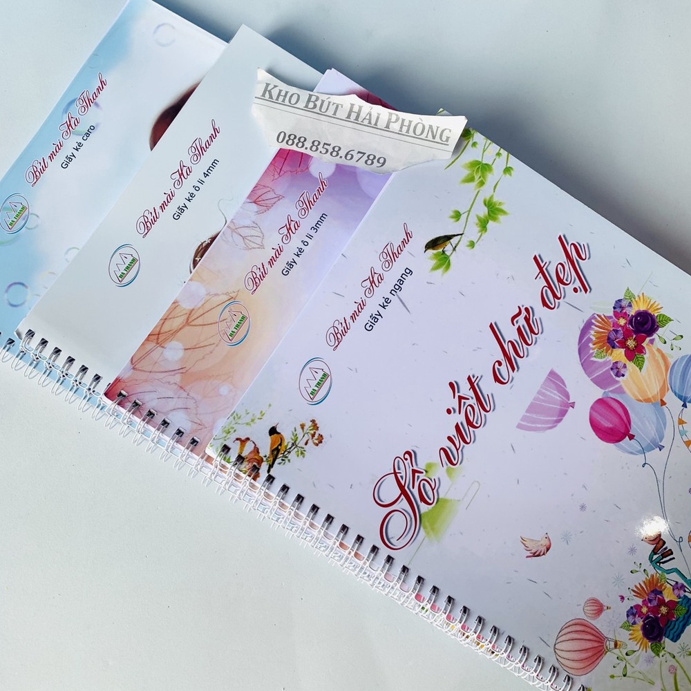 Sổ luyện chữ đẹp hà thanh, sổ caro 5mm, sổ 4mm, sổ 3mm, sổ kẻ ngang