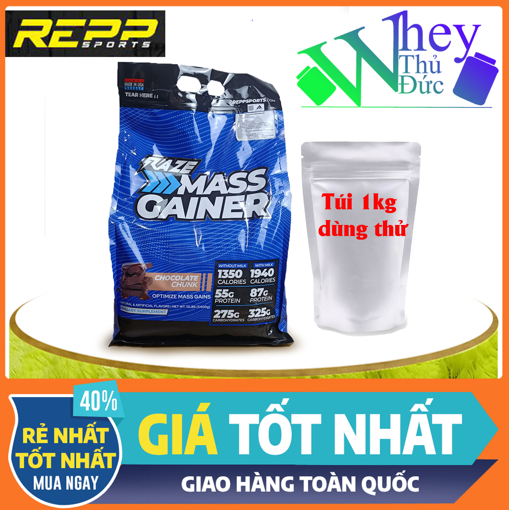 Mass Gainer Raze 1Kg dùng thử - Sữa tăng cân tăng cơ đạm cao