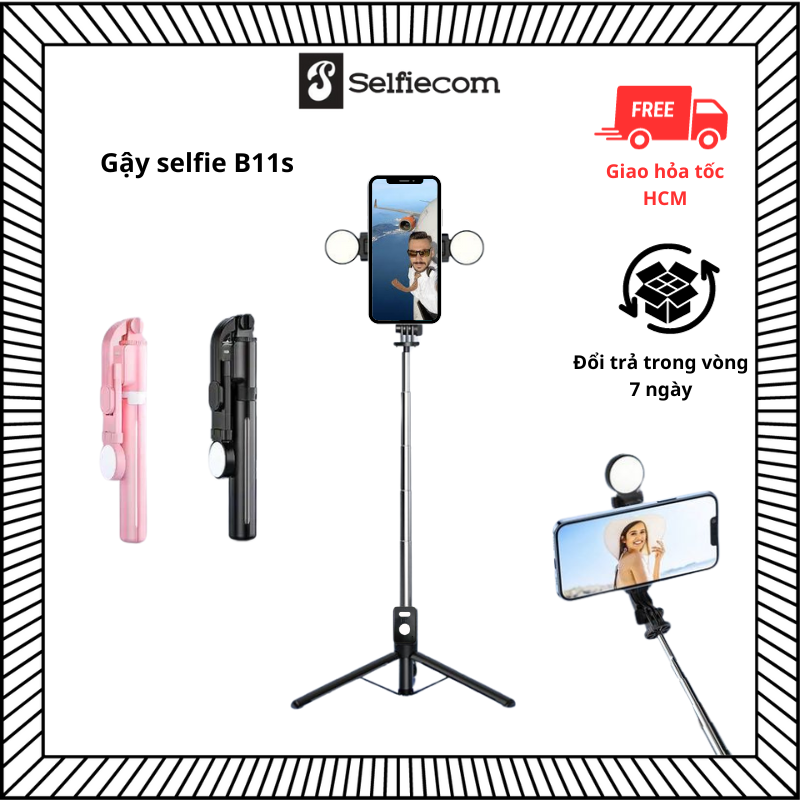 Gậy selfie -Tripod B11/B11s hỗ trợ chụp ảnh quay video, phụ kiện kèm theo đèn hỗ trợ ánh sáng