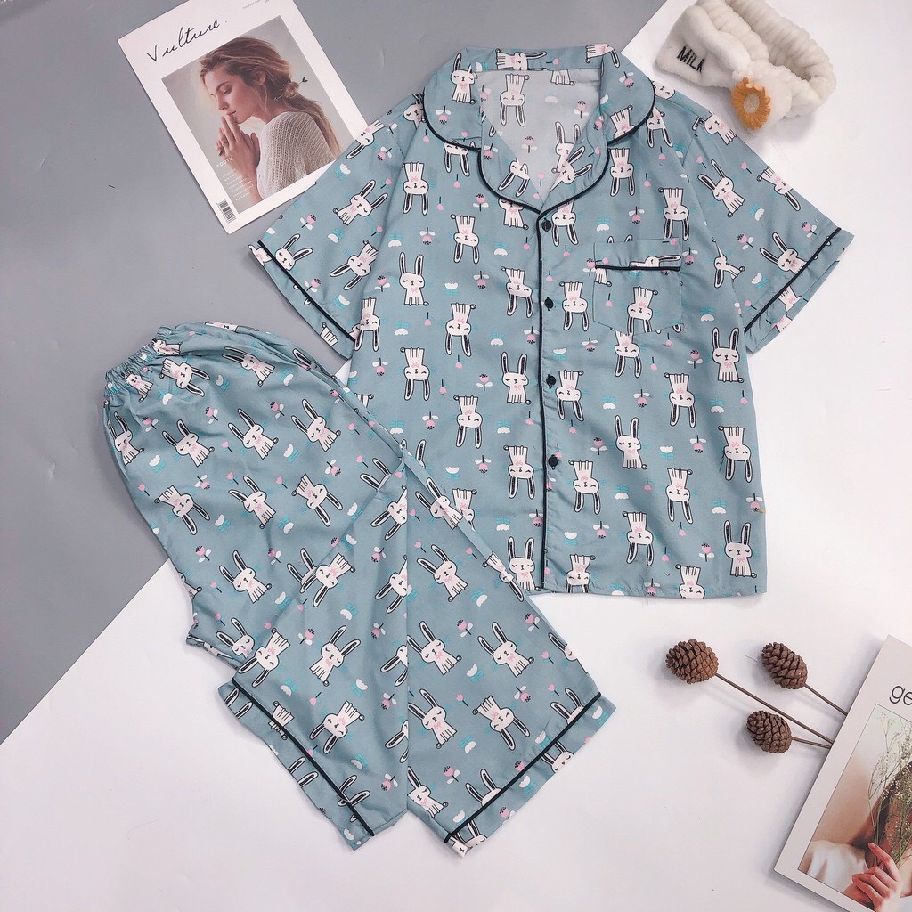 Bộ đồ mặc nhà quần dài áo cộc tay pijama