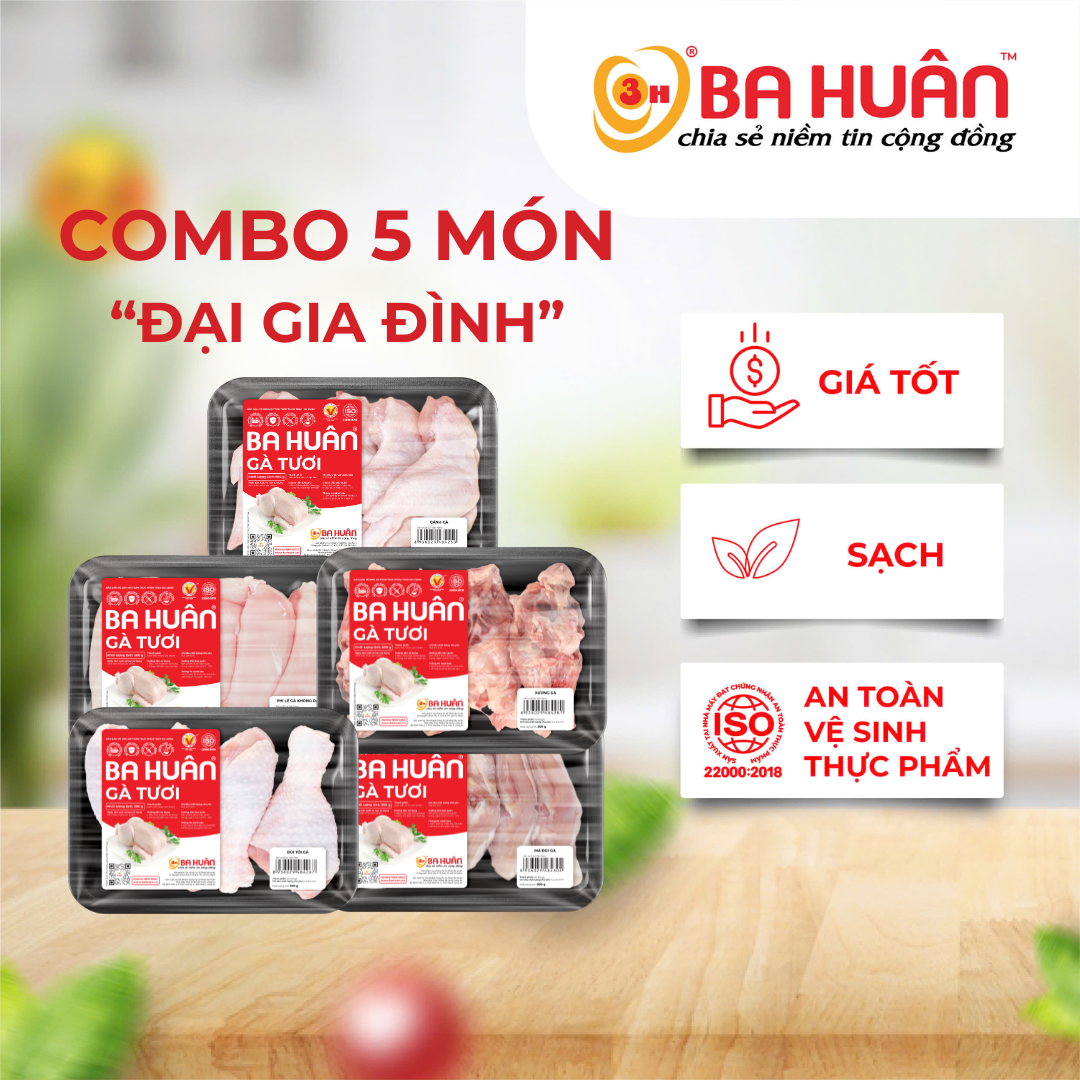 [Giao HCM] Combo gà tươi ĐẠI GIA ĐÌNH 2.5kg (Đùi tỏi, cánh gà, phi lê, xương ức, má đùi) - Tươi sạch mỗi ngày Ba Huân - Vỉ 500g - Date mới