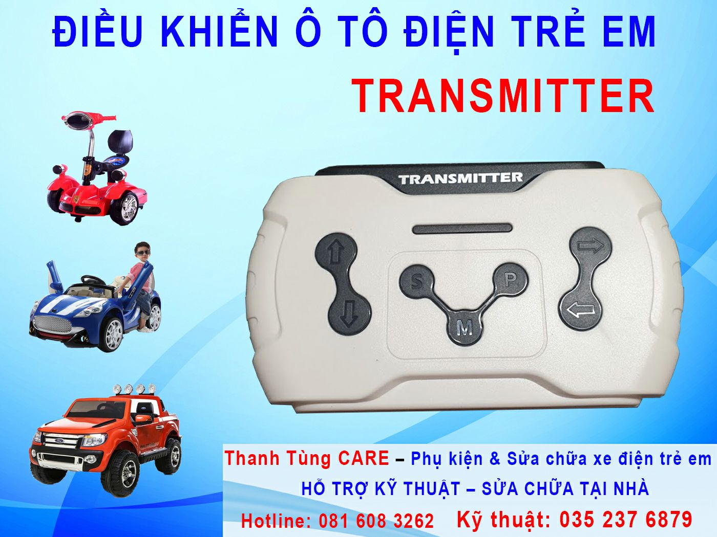 ❤ Điều khiển ô tô điện trẻ em TRANSMITTER cho mạch JR-RX 12V