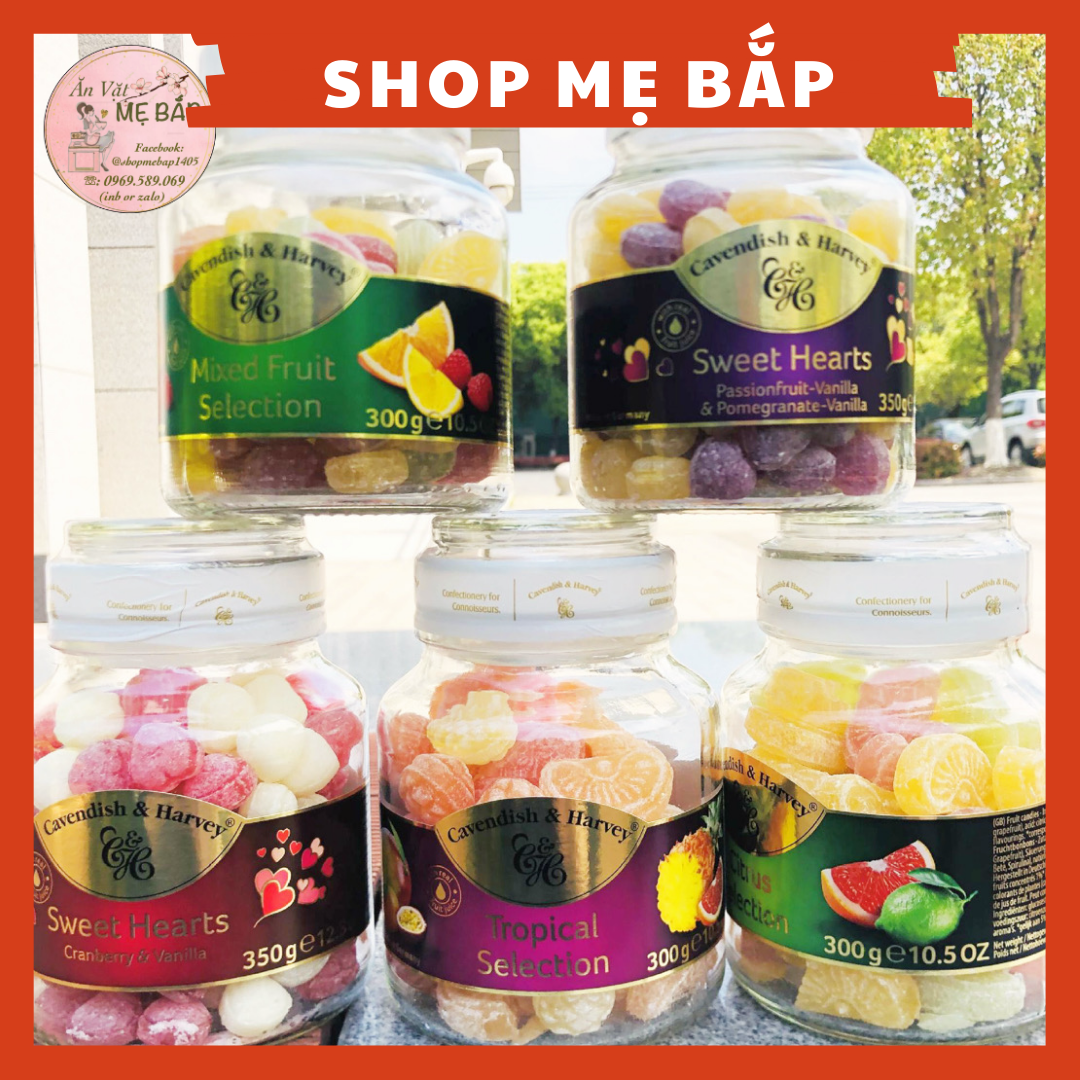 Kẹo Trái Cây Đức Đủ Vị- Hũ Thuỷ Tinh  300g - Hàng Nhập Cavendish & Harvey Shop Mẹ Bắp