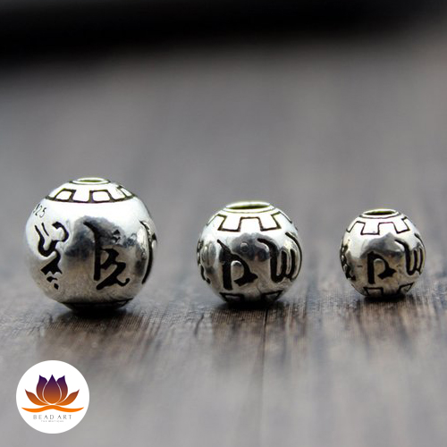 Phụ Kiện Trang Sức - Charm Phối Vòng Tay - Charm Tròn Chữ Om Bạc 925 8MM 10MM, Trang Sức Phong Thuỷ, Chuỗi Hạt - Bead Art