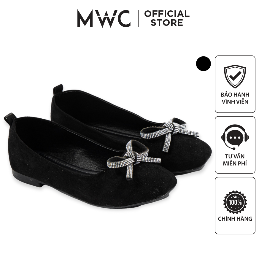 Giày mwc 2255 - giày búp bê da nhung đế bệt đính nơ nữ tính xinh xắn