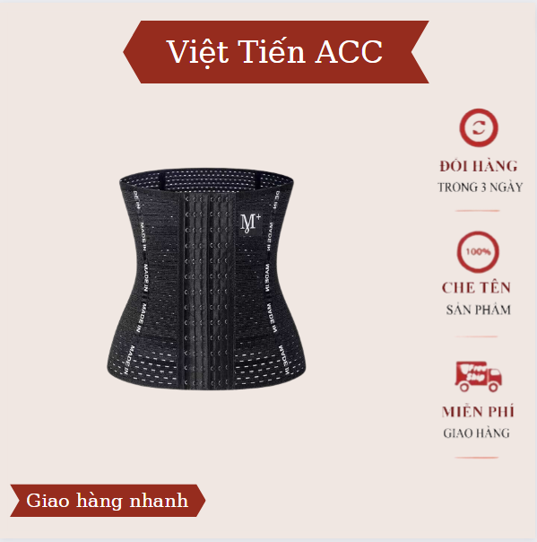 Đai nịt bụng định hình M+ giảm eo giảm mỡ có lỗ thoáng khí,thiết kế chiều cao gen 25cm có 4 thanh chống cuộn,cùng 6 nấc cài giúp dễ dàng thay đổi size linh hoạt,với tác dụng đốt cháy mỡ thừa,giúp phục hồi và săn chắc cơ bụng AC-37 Việt Tiến