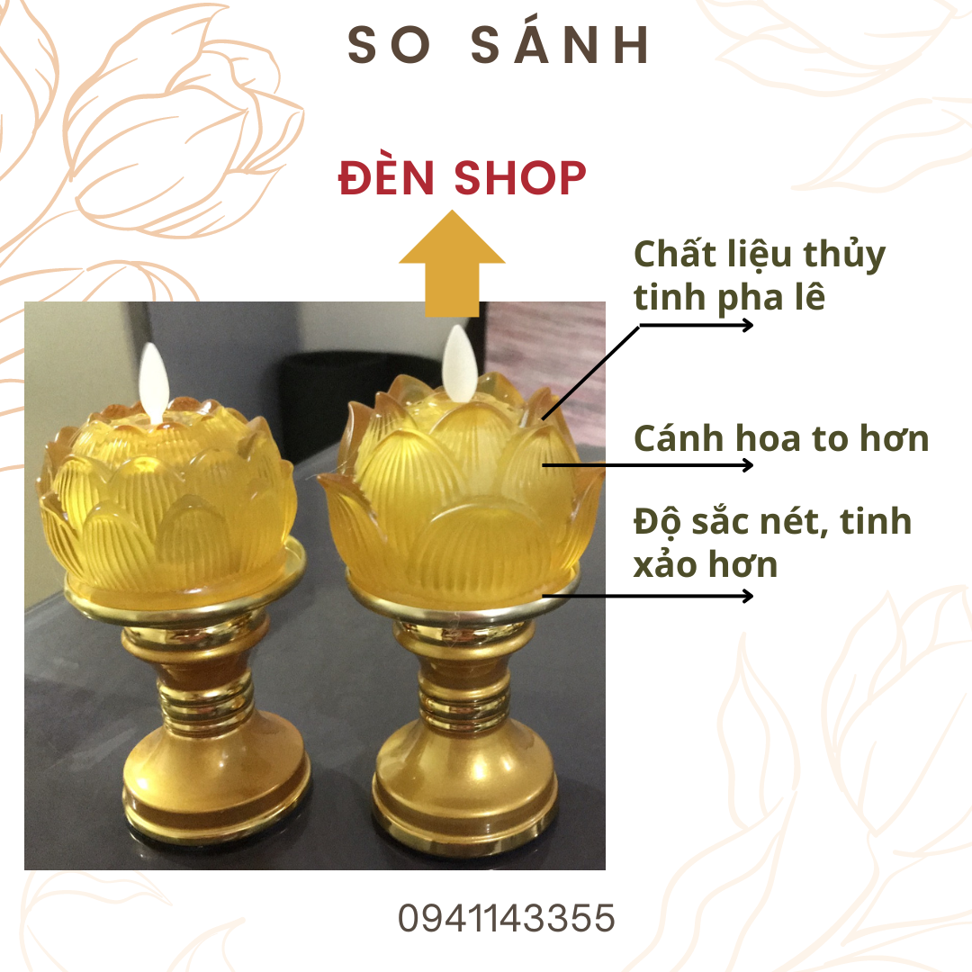 Đèn nến điện tử Hoa sen pha lê dùng trang trí, thờ cúng, chân đèn rời