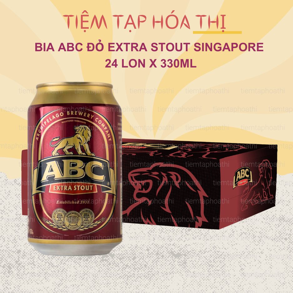 Thùng 24 Lon Lúa Mạch ABC Đỏ Extra Stout Singapore 330ml 8% Đen ABC