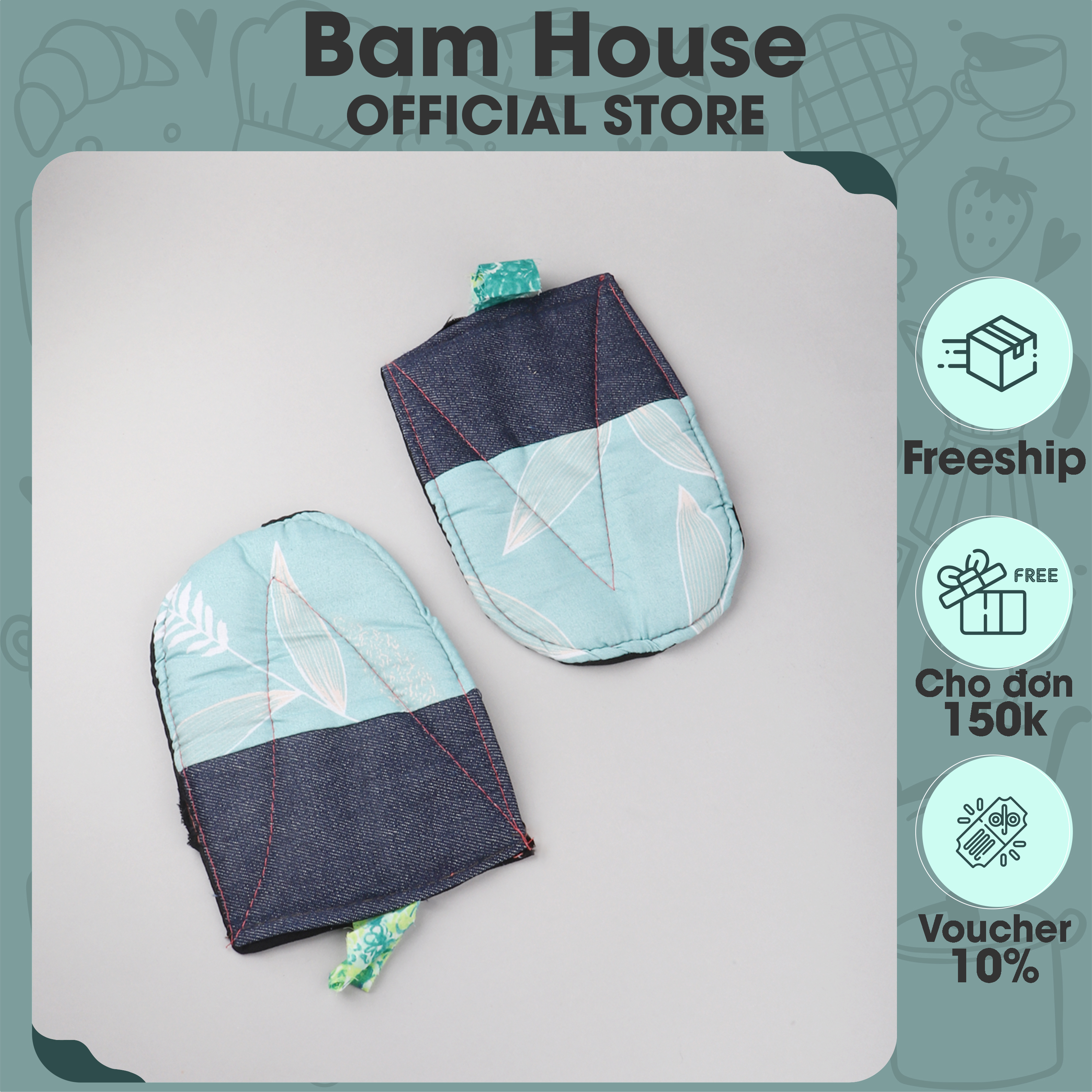 Bộ 2 miếng nhấc nồi Bam House  vải dày cao cấp MNO01