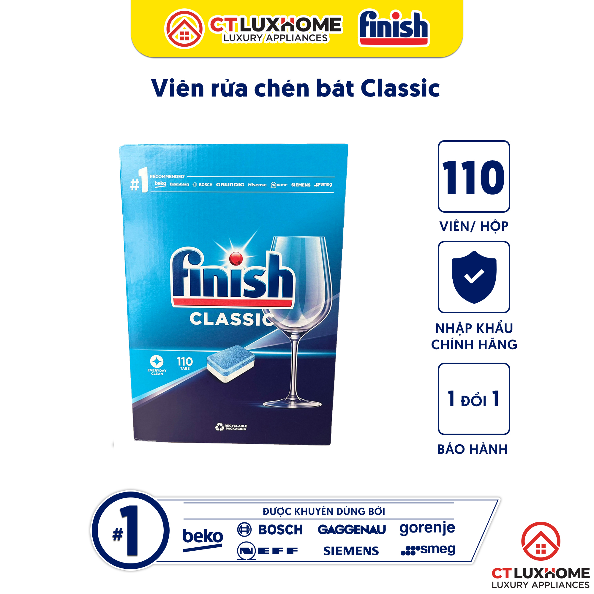 Viên rửa chén bát Finish Classic PowerBall 110 viên [2 chức năng]