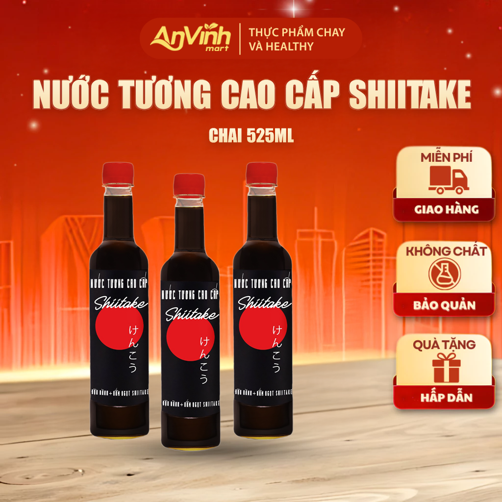 Nước Tương Cao Cấp Shiitake Làng Chài Xưa (Chai nhựa 525ml/chai) Độ Đạm Tự Nhiên Lên Men Từ Nấm Ngọt Nhât Và Đậu Nành