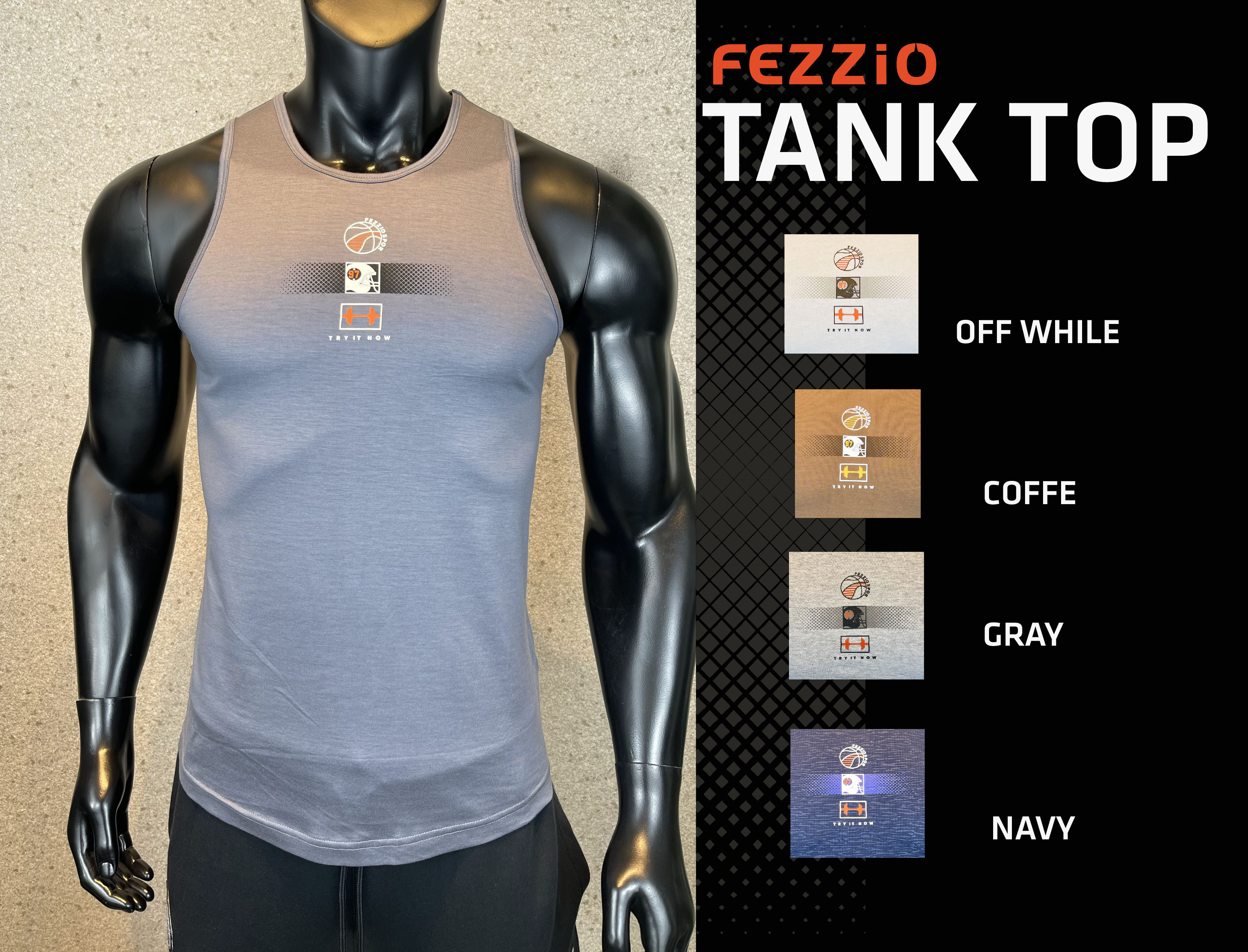 Áo 3 lỗ tập gym chất cotton mềm mịn cao cấp nhập khẩu thương hiệu Fezzio chính hãng