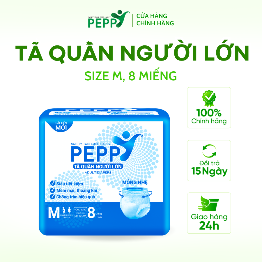 Combo 10 gói tã/bỉm quần người lớn, người già peppy siêu mềm, siêu thấm, kháng khuẩn size m/l/ xl