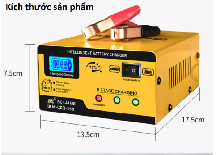 Sạc ắc quy BOLAIMEI 12v/24v 200ah sạc bình ôtô xe tải thông minh tự động ngắt khi đầy