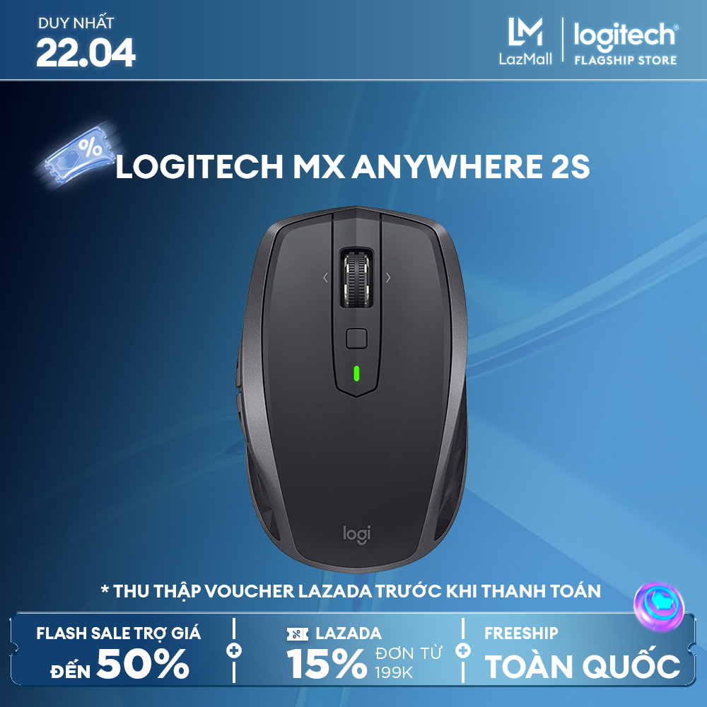 Chuột không dây Bluetooth Logitech MX Anywhere 2s - nhỏ gọn, dùng mọi bề mặt, con lăn HyperFast, sạc nhanh USB-A