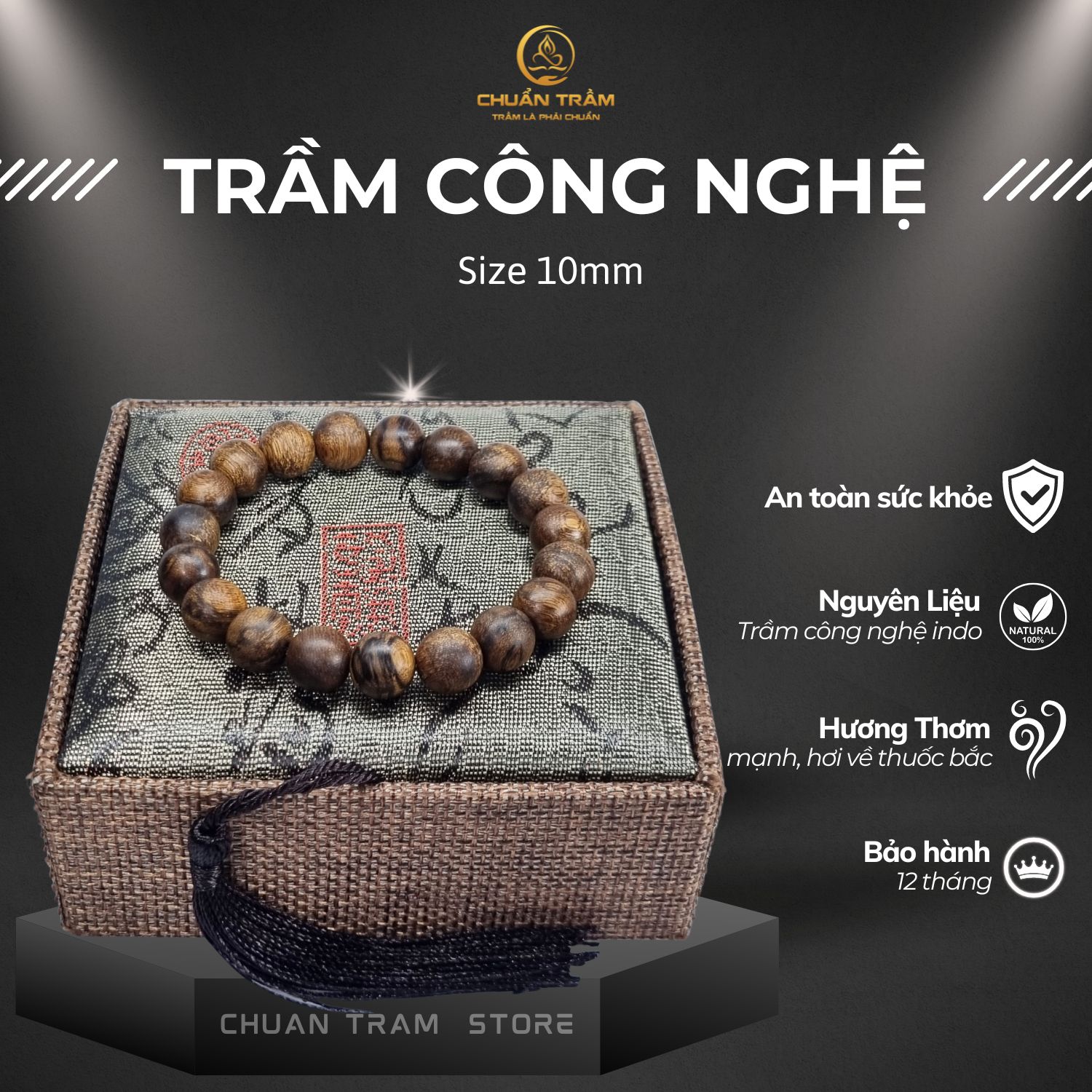 Vòng Tay Trầm Hương công nghệ indo Chuẩn Trầm, mùi thanh, bao mùi vĩnh viễn
