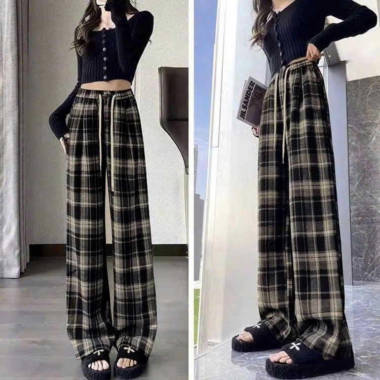 Quần Ống Rộng Sọc Caro Nam Nữ NAD Quần ống suông Dáng cạp chun lưng cao chất Vải Dạ  Dầy Dặn, Cá Tính Thời Trang