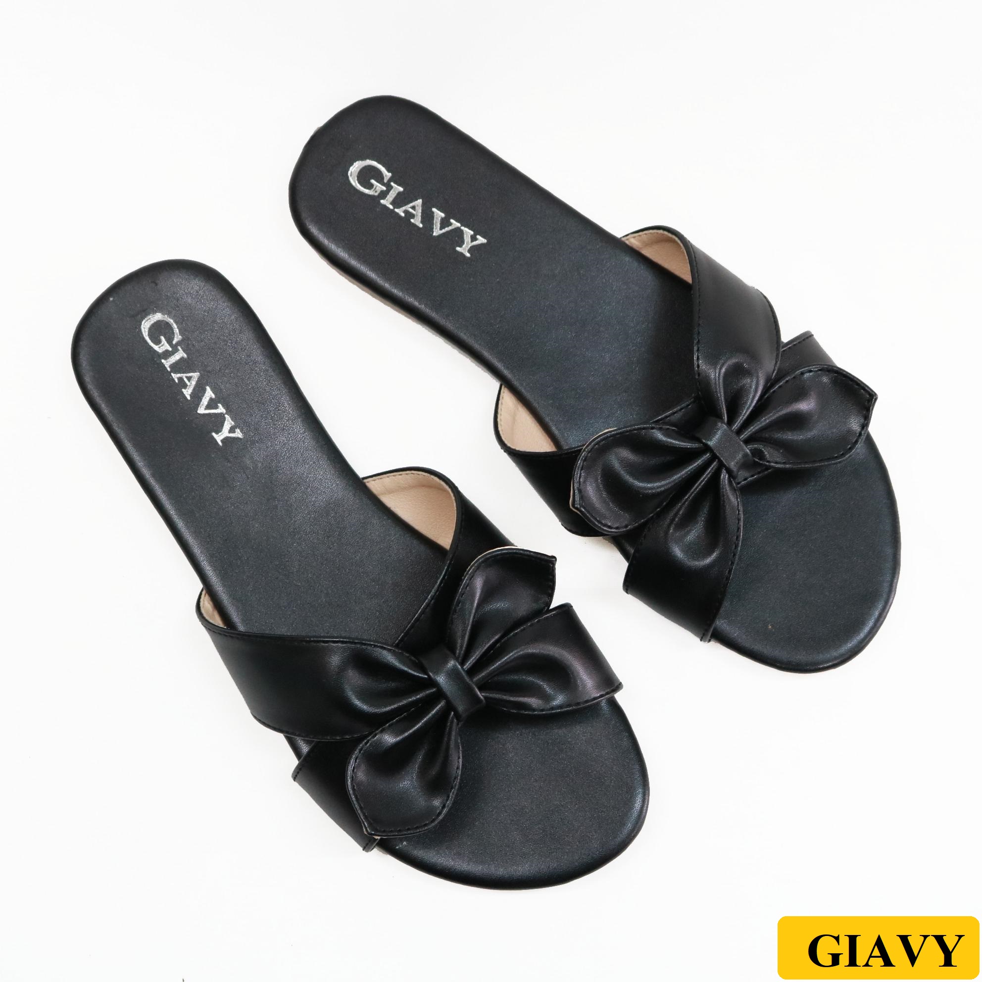 [MẪU MỚI] Dép nữ quai chéo GIAVY- Dép kết nơ may xinh xắn 2 gam màu đen và kem