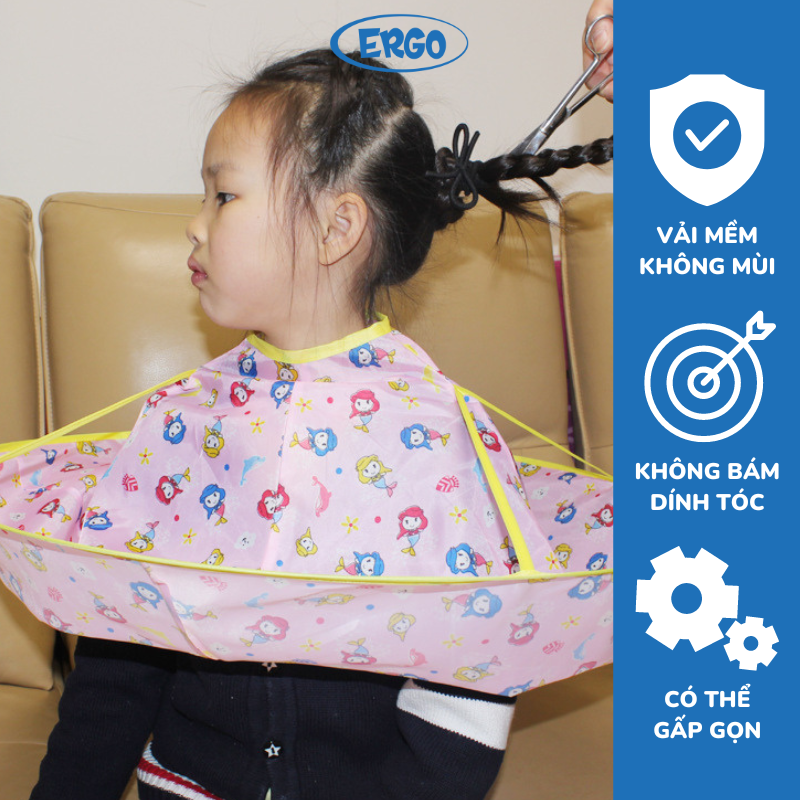Áo choàng cắt tóc cho bé, áo choàng cắt tóc giúp tóc không bám lên người, nhiều họa tiết đáng yêu