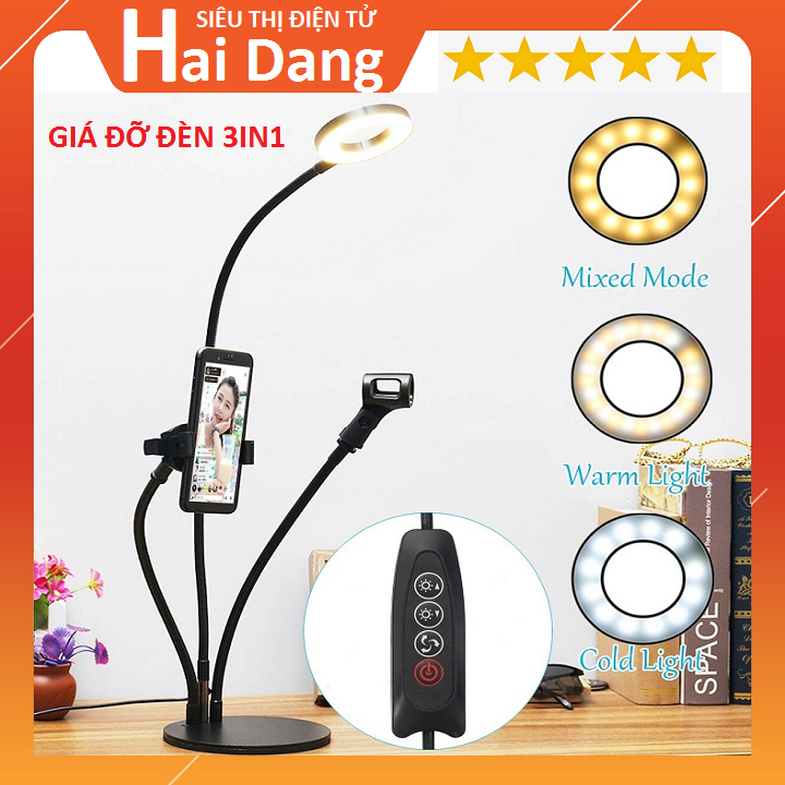 Giá Đỡ Đèn, Giá Đỡ Điện Thoại, Cây Đỡ Micro Livestream 3IN1, Giá Đỡ Mic LiveStrem Siêu Tiện Dụng Siêu Bền - Dễ Sử Dụng