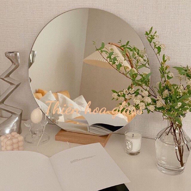 Gương bàn trang điểm có đế gỗ Gương trang trí Gương décor Gương tròn