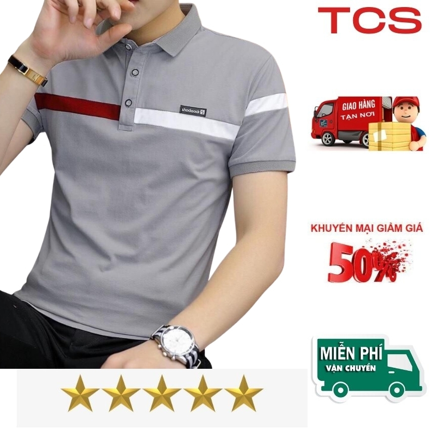 [XẢ KHO 3 NGÀY] Áo thun nam, áo phông cotton TCS ngắn tay có cổ phong cách trẻ trung 40