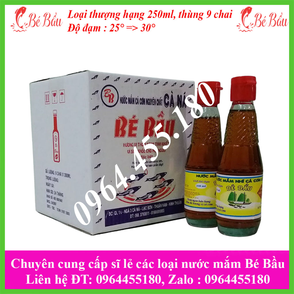 Thùng 9 chai Nước mắm nhỉ cá cơm Bé Bầu 250ml loại thượng hạng.