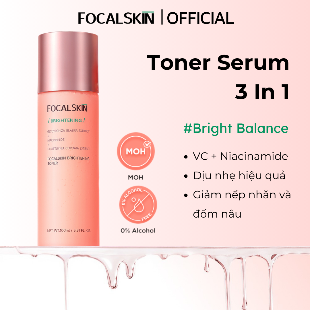  Toner Serum 3 trong 1 Niacinamide B3 44.5% Cam Thảo Dưỡng Trắng Mờ Thâm Da Mụn Nhạy Cảm FOCALSKIN Bright Balance 180ml 
