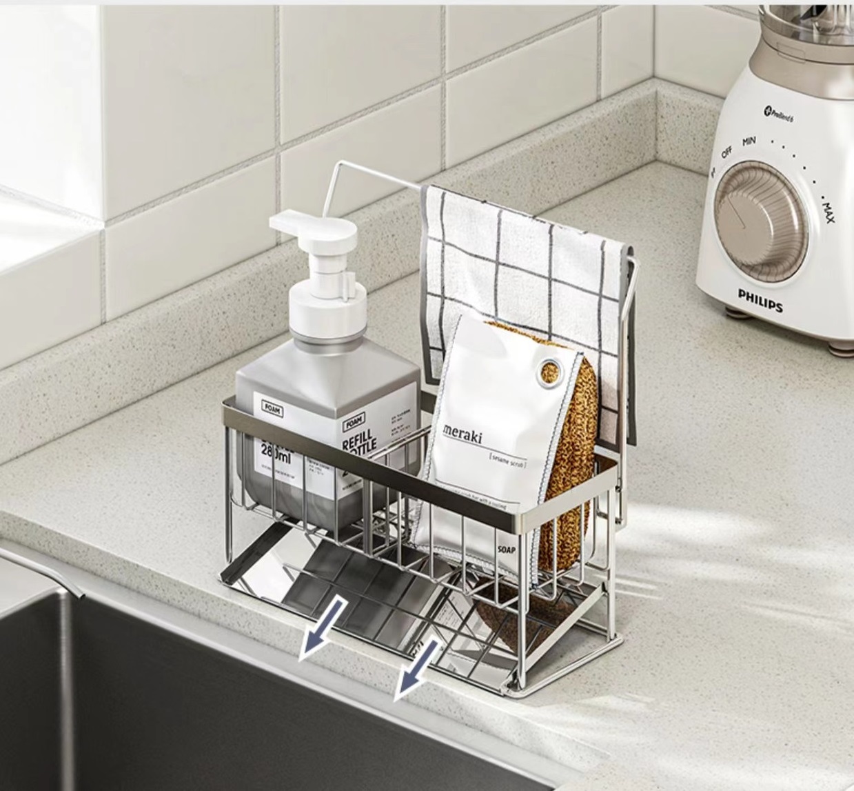 Khay Inox cao cấp đựng miếng rửa chén CÓ KHAY HỨNG NƯỚC