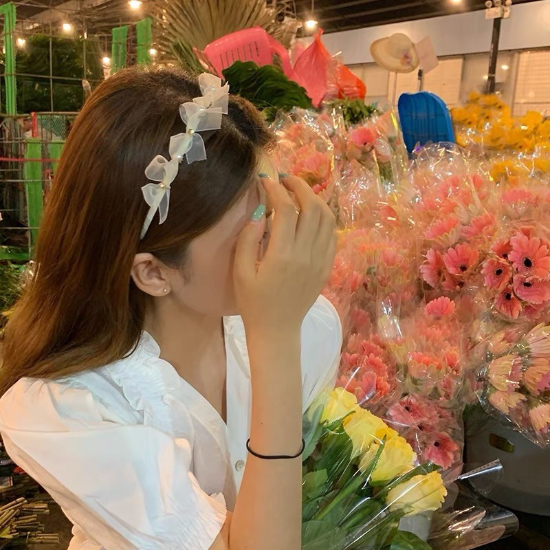 Bờm tóc nơ đính đá và hạt giả ngọc