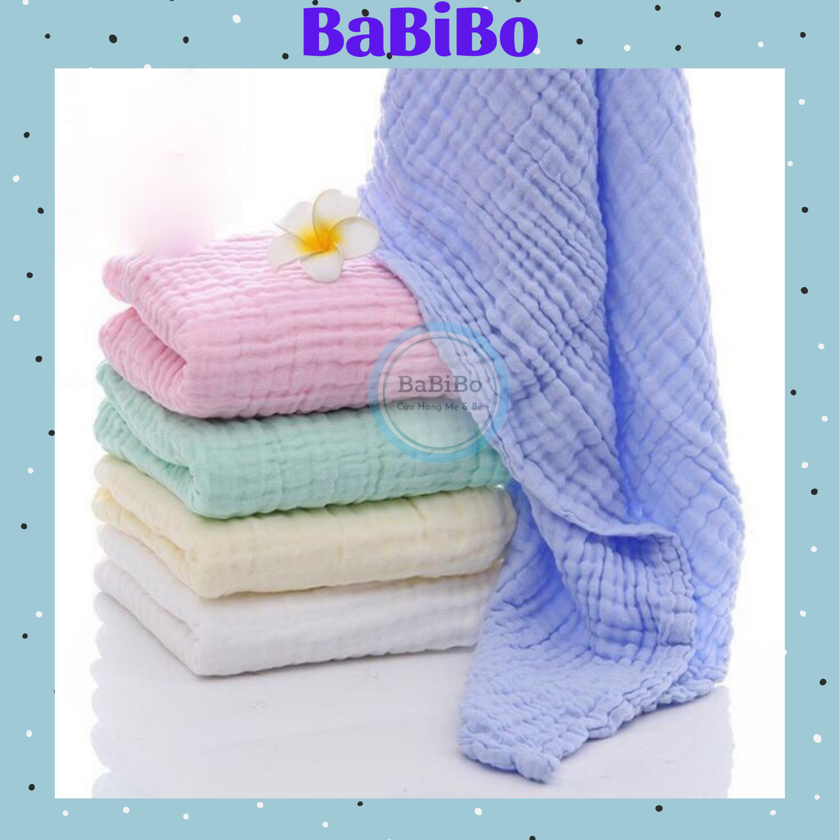 Khăn tắm xô nhăn 6 lớp màu trơn cho bé KT:95x95cm - Babibo