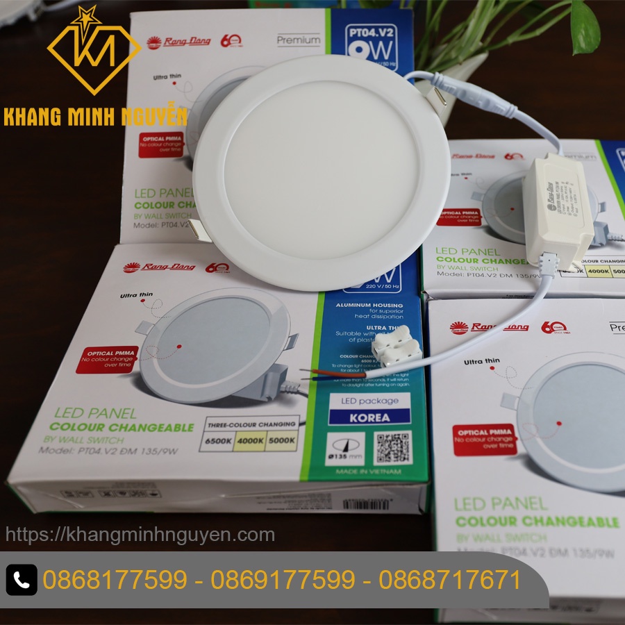 Đèn led panel âm trần rạng đông pt04 v2 đm 135/9w đổi màu ánh sáng trắng - vàng - trung tính