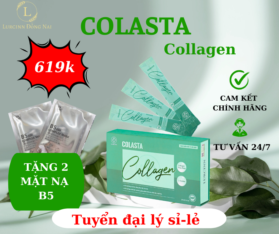 Tăng sinh Collagen, giảm Nám, Thâm với Colasta Collagen Lurcinn 30 gói