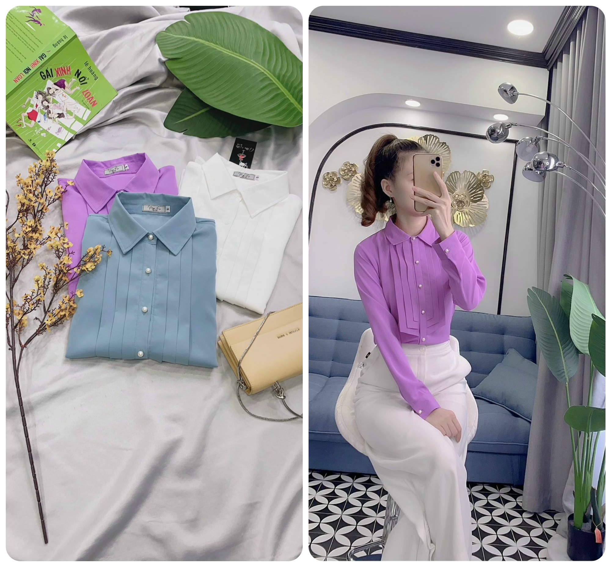 Áo sơ mi tay dài cách điệu