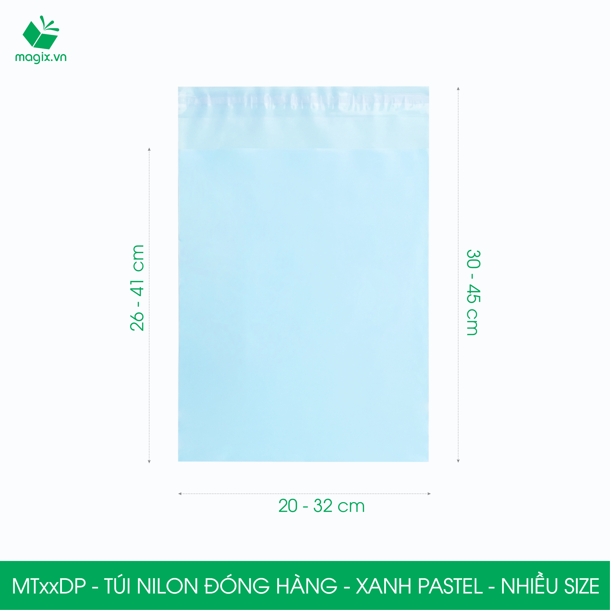 Combo 100 túi nilon gói hàng - túi niêm phong đóng hàng màu xanh pastel - nhiều kích thước