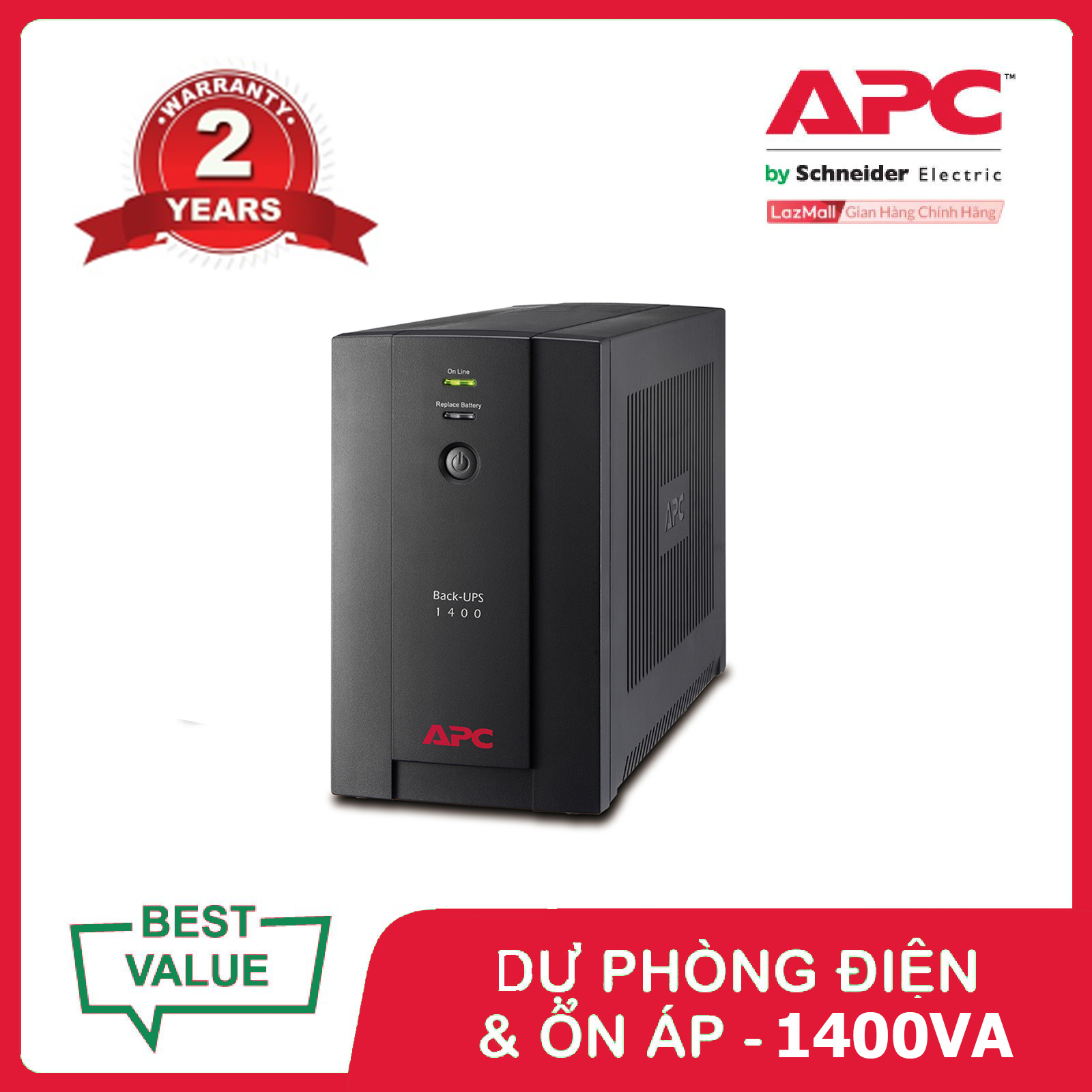 [Trả góp 0%]Bộ lưu điện APC: Back-UPS 1400VA 230V AVR Universal and IEC Sockets - BX1400U-MS